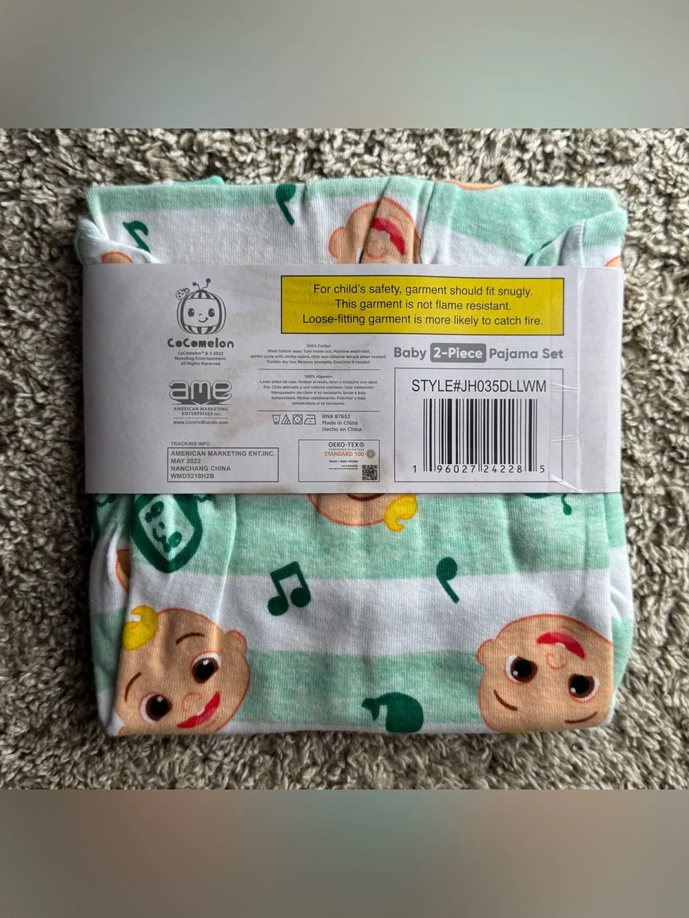 CoComelon Baby 2-Piece Pajama Set 18M NWT JJ Striped